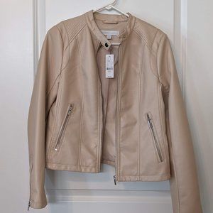 New York and Company NY&C FAUX-LEATHER MOTO JACKET XS Beige Tan